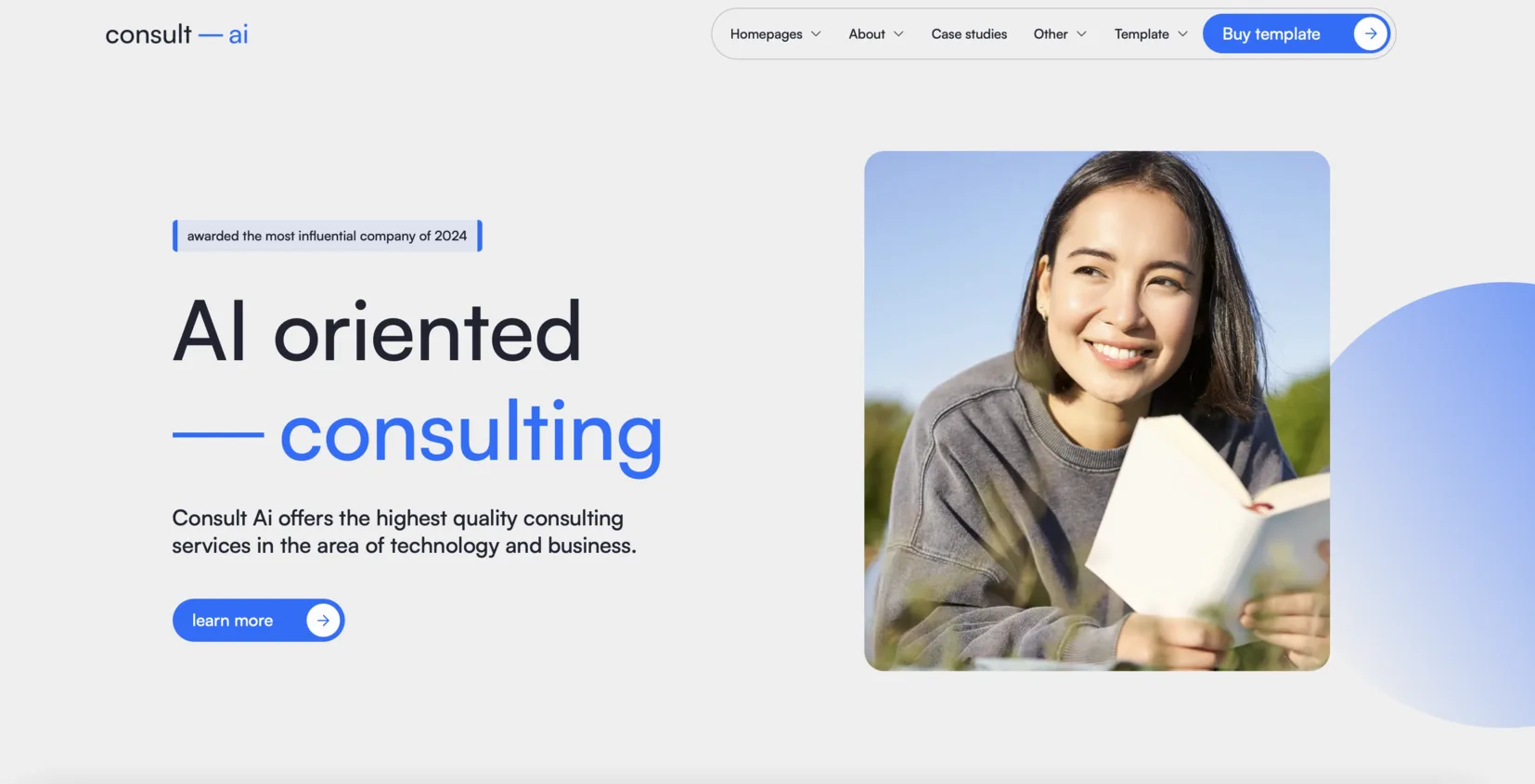 The Consult AI template home page.