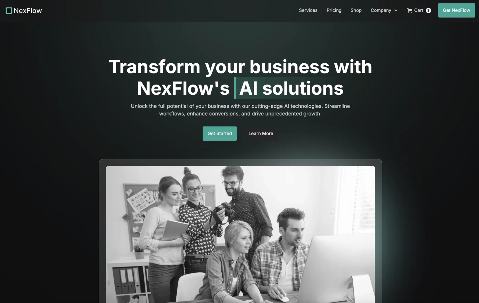 The NexFlow template home page.