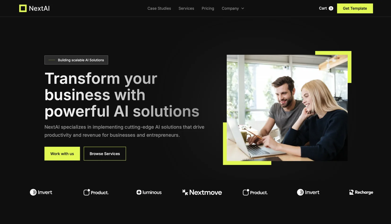 The NextAI template home page.