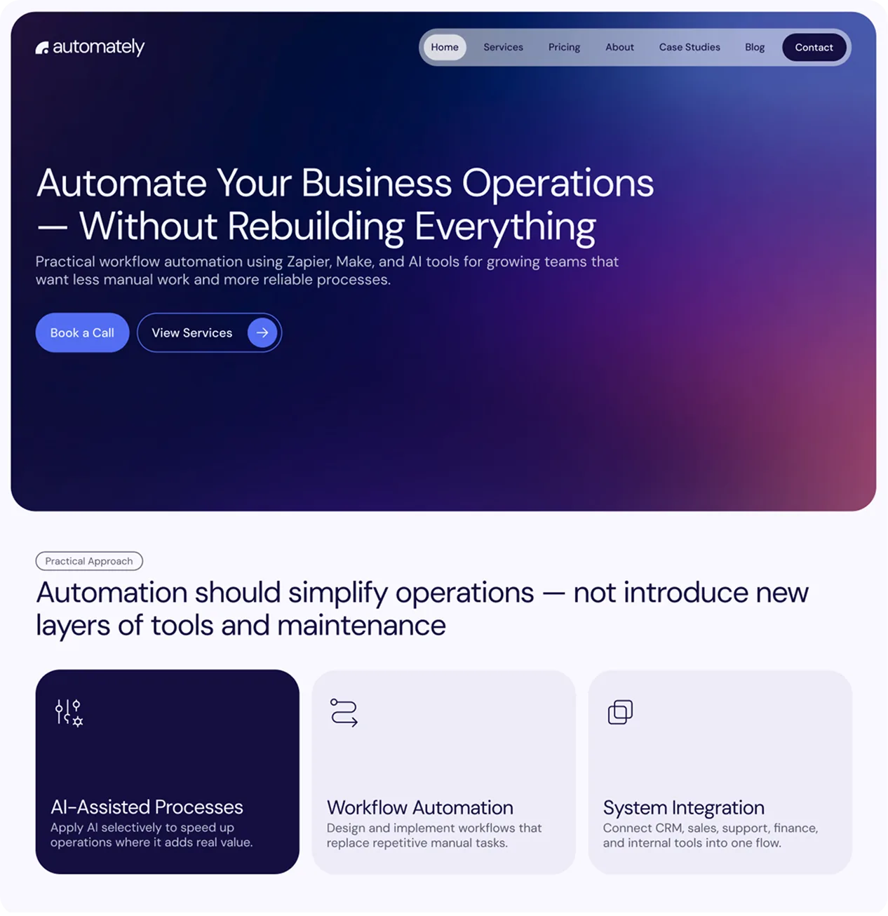 The Home page of the Automately template