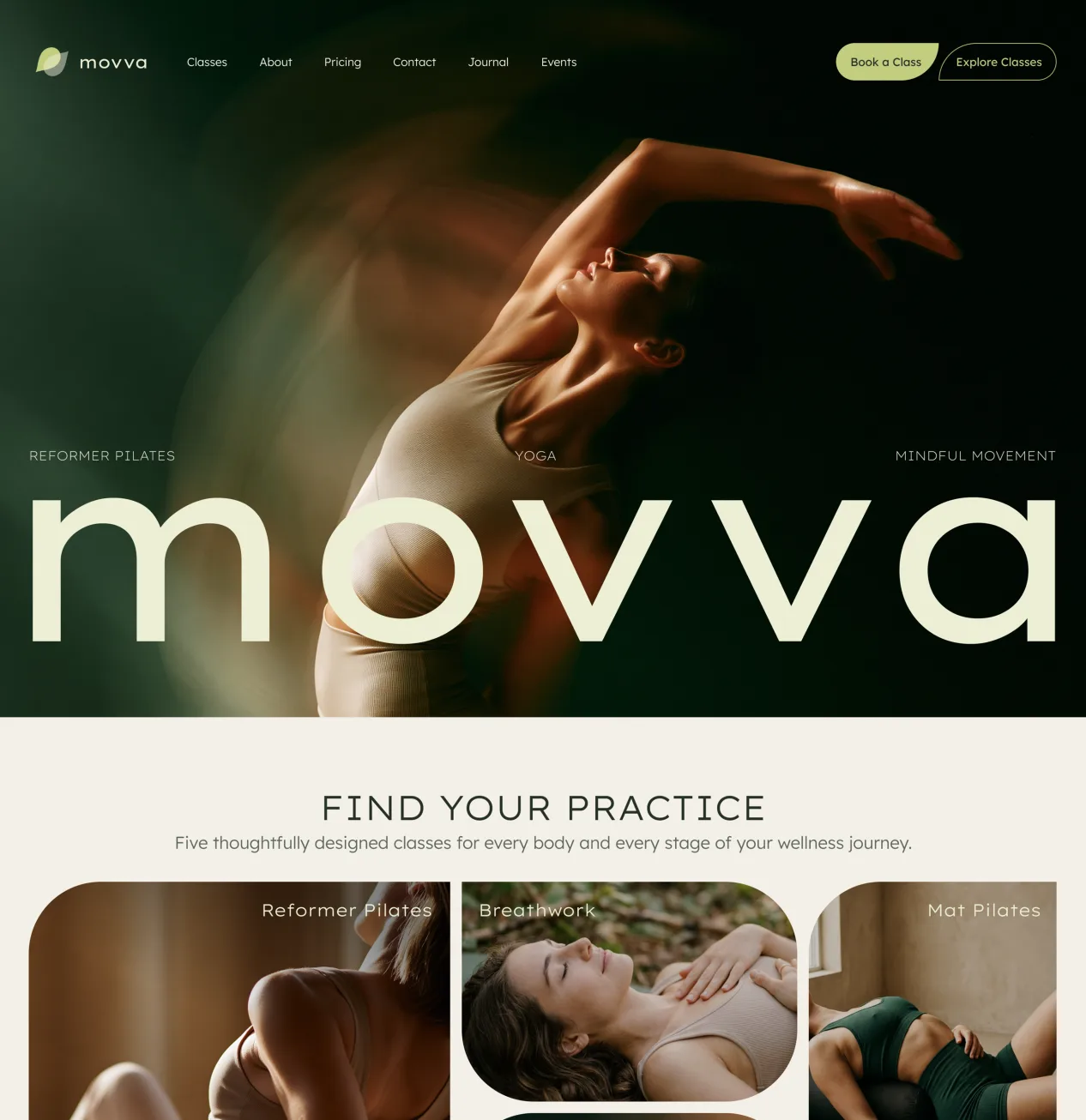 The Home page of the Movva template